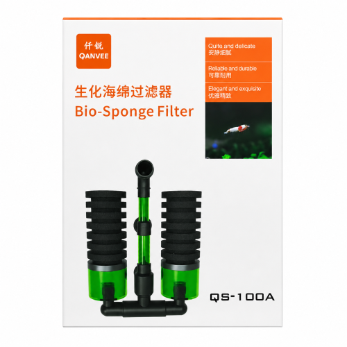 Qanvee QS-100A Bio Sponge Filter for Aquariums with Dual Sponge Biological Filtration System